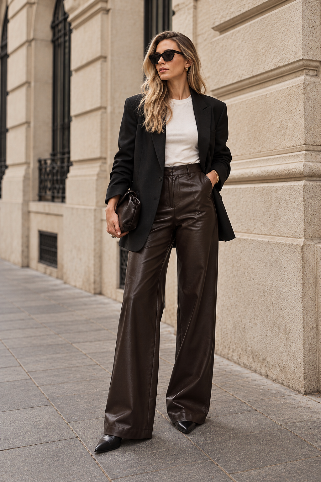 Leather wide leg pants