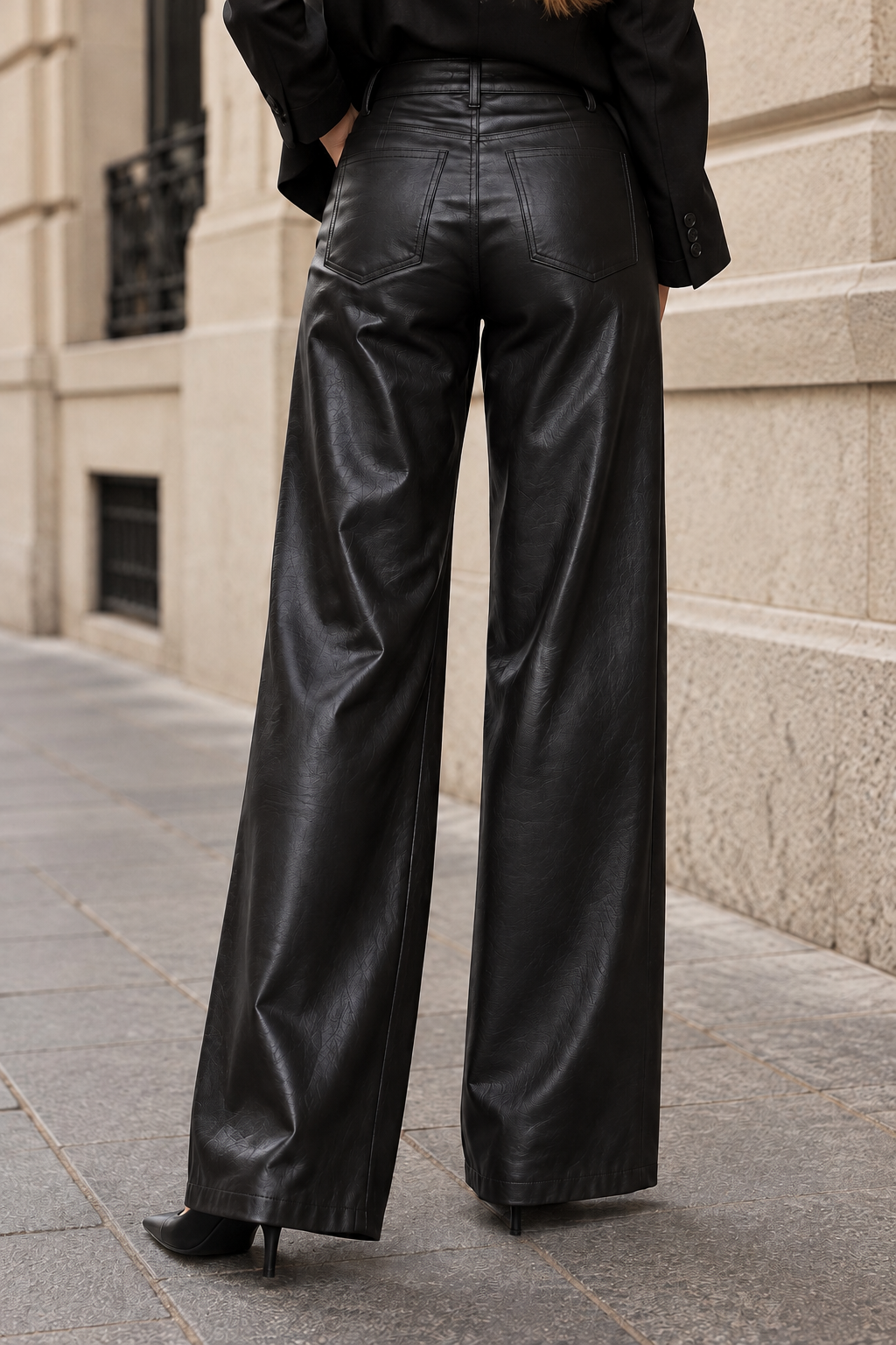 Leather wide leg pants